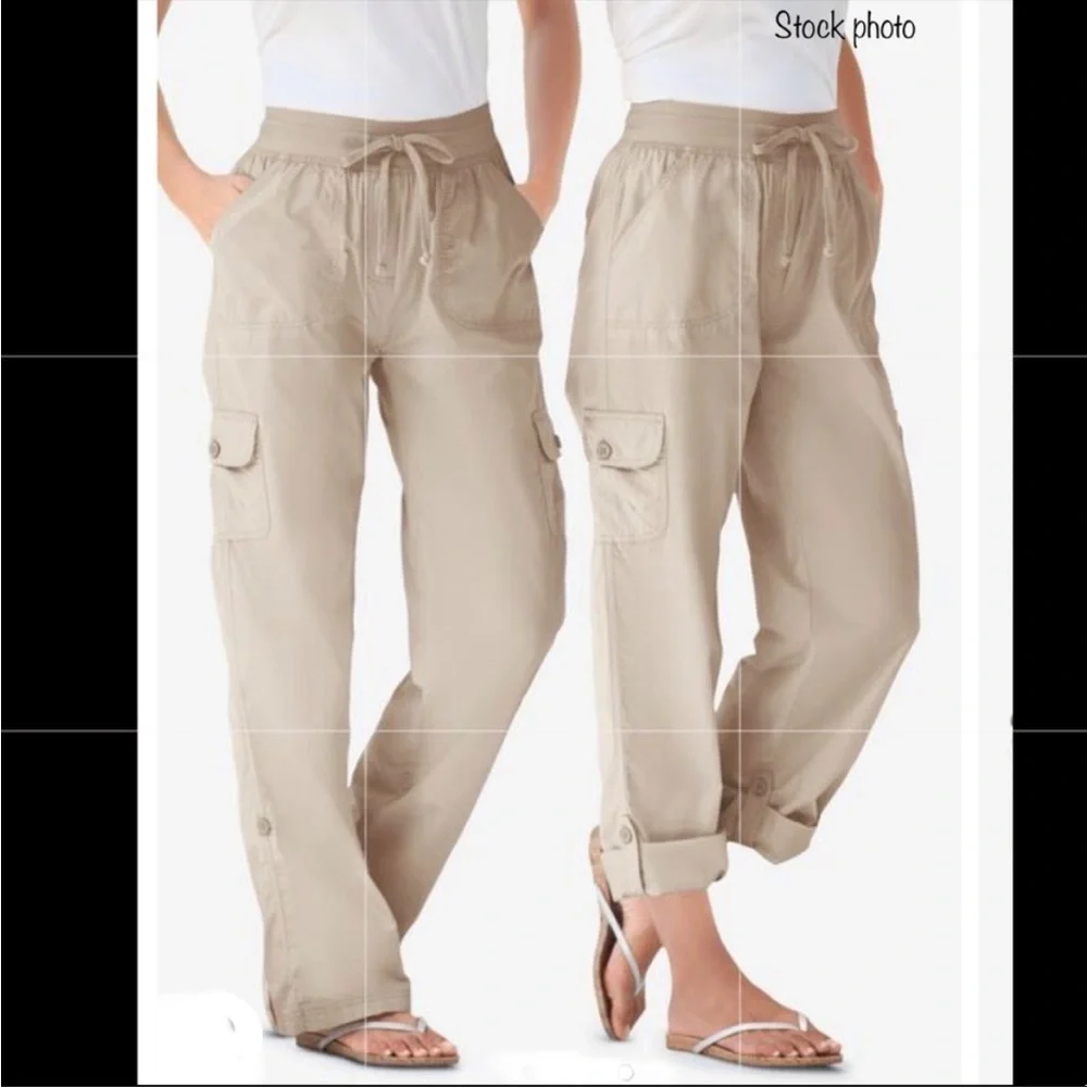 Woman Within Cotton Convertible Cargo Utility Pants 36W Petite